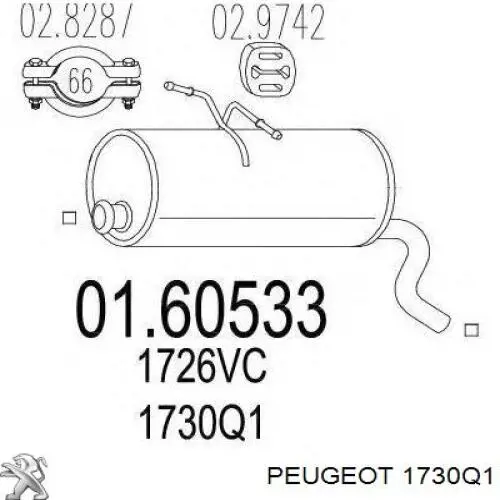 1730Q1 Peugeot/Citroen silenciador posterior
