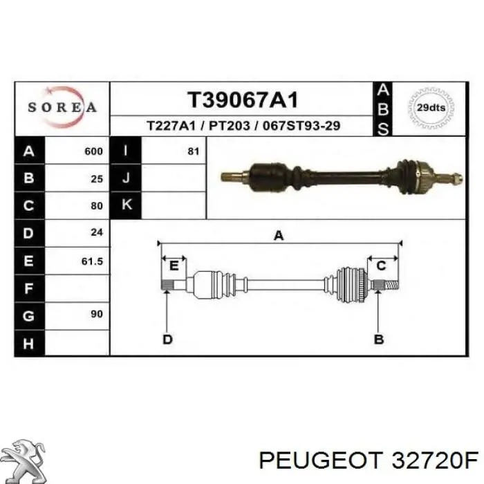  Árbol de transmisión delantero izquierdo para Peugeot 306 7A