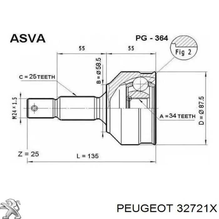 32721X Peugeot/Citroen árbol de transmisión delantero izquierdo