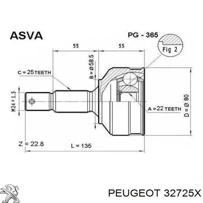 32725X Peugeot/Citroen árbol de transmisión delantero izquierdo