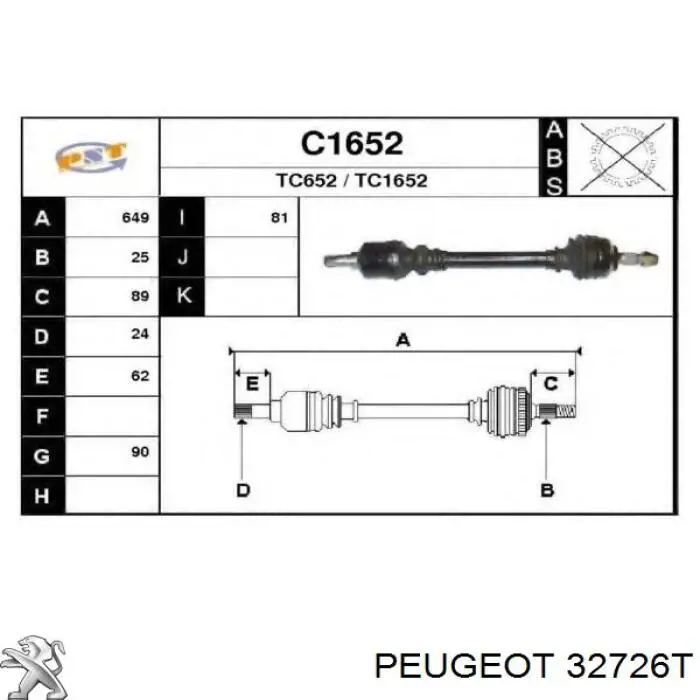 32727T Peugeot/Citroen árbol de transmisión delantero izquierdo