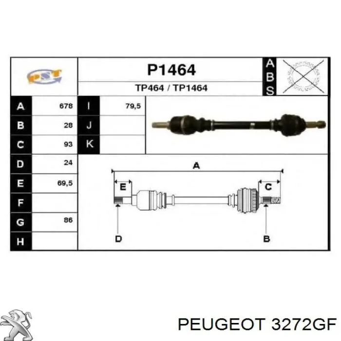 3272GF Peugeot/Citroen árbol de transmisión delantero izquierdo