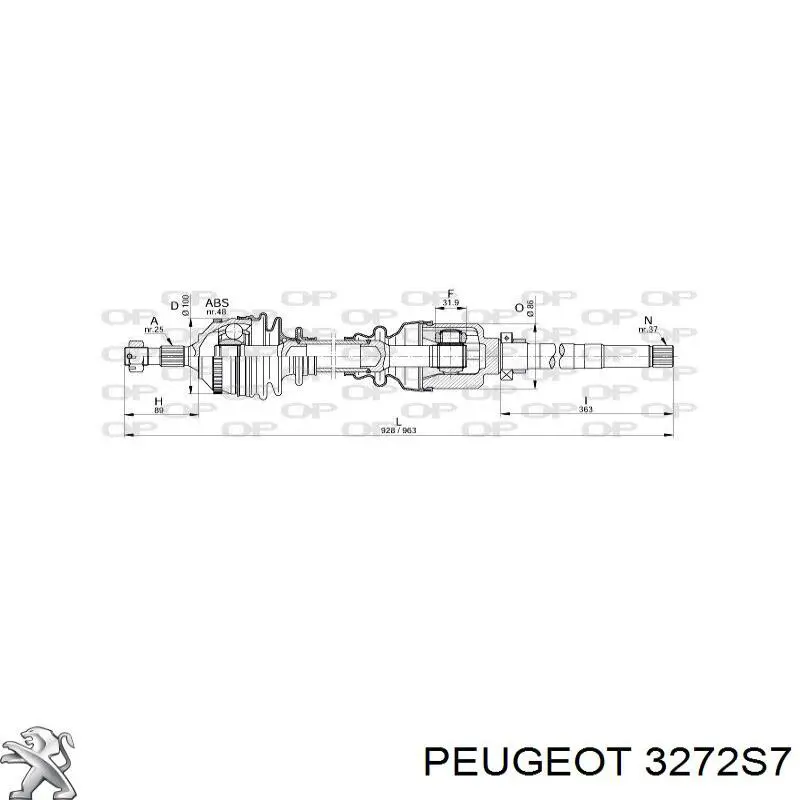 3272S7 Peugeot/Citroen árbol de transmisión delantero izquierdo