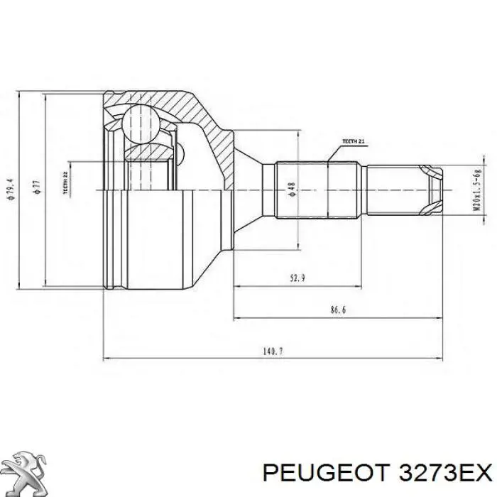 3273NR Peugeot/Citroen árbol de transmisión delantero derecho