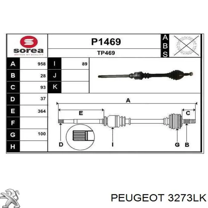 XX3273LK Market (OEM) árbol de transmisión delantero derecho