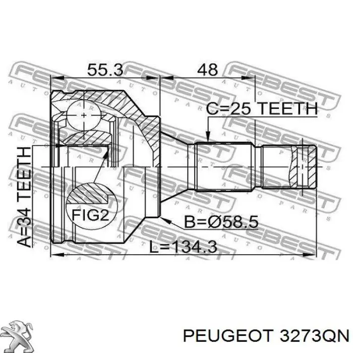 3273QN Peugeot/Citroen árbol de transmisión delantero derecho