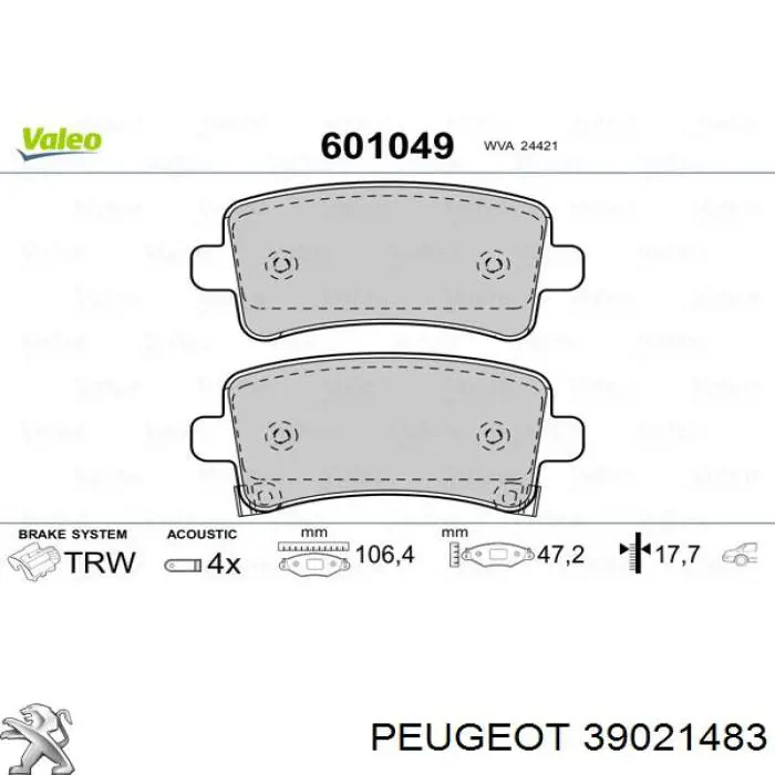 39021483 Peugeot/Citroen pastillas de freno traseras