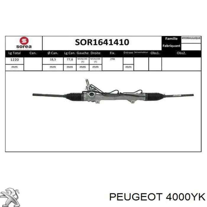 4000YK Peugeot/Citroen cremallera de dirección