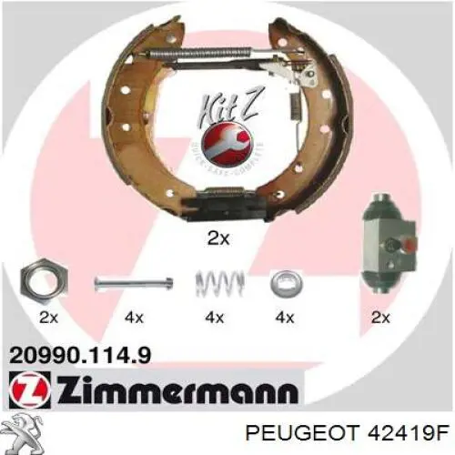 42419F Peugeot/Citroen juego de zapatas de frenos de tambor, con cilindros, completo