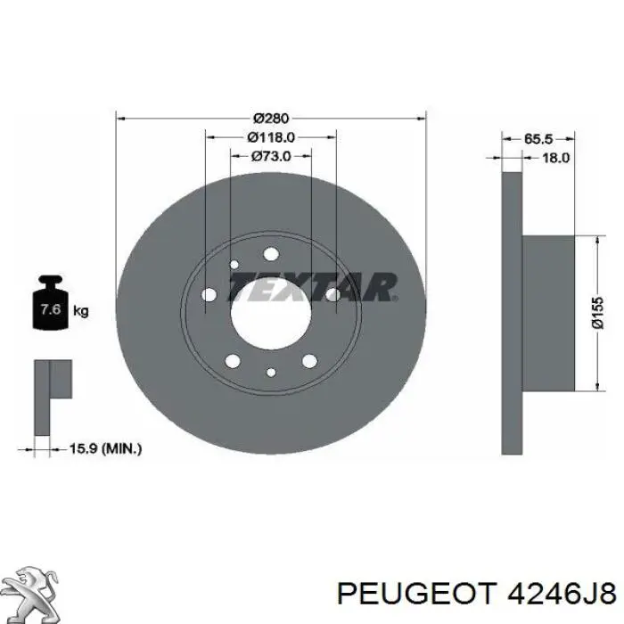 4246J8 Peugeot/Citroen freno de disco delantero