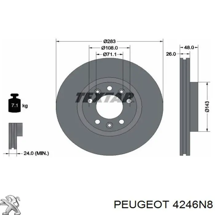 4246N8 Peugeot/Citroen freno de disco delantero