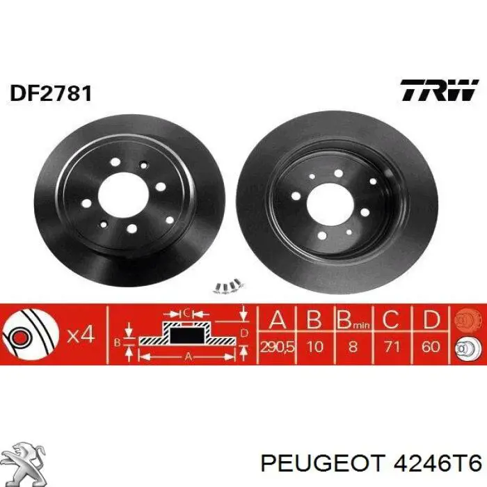 4246T6 Peugeot/Citroen disco de freno trasero