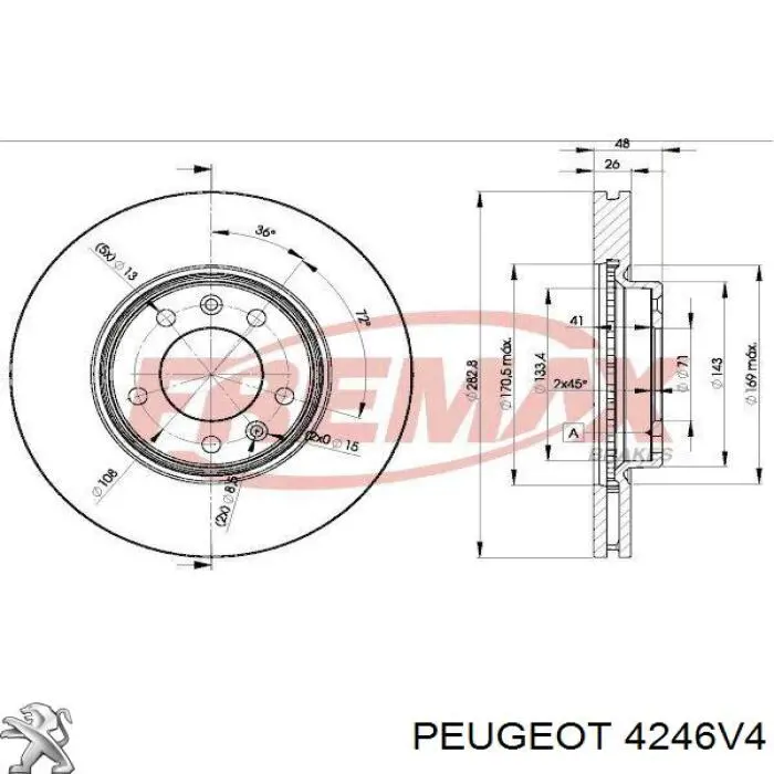 4246v4 Peugeot/Citroen freno de disco delantero