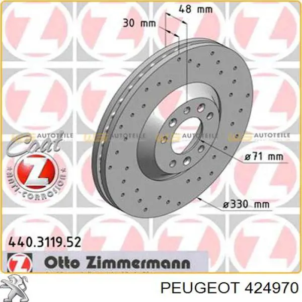 424970 Peugeot/Citroen freno de disco delantero