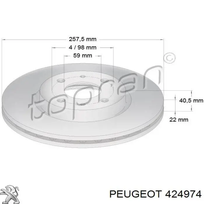 424974 Peugeot/Citroen freno de disco delantero