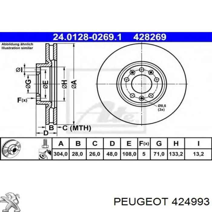 424993 Peugeot/Citroen freno de disco delantero