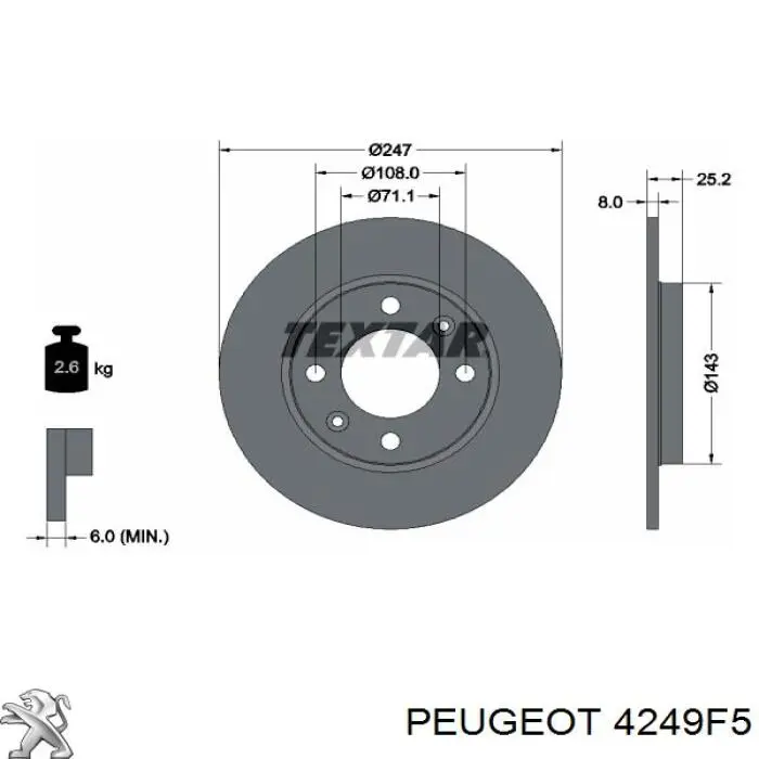 4249F5 Peugeot/Citroen disco de freno trasero