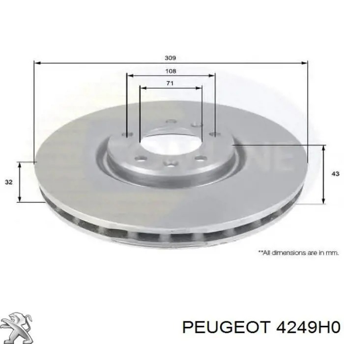 4249H0 Peugeot/Citroen freno de disco delantero