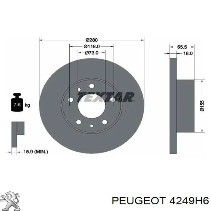 4249H6 Peugeot/Citroen freno de disco delantero