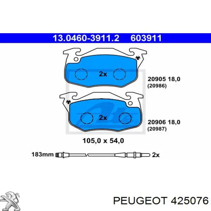 425076 Peugeot/Citroen pastillas de freno delanteras