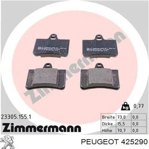 425290 Peugeot/Citroen pastillas de freno traseras