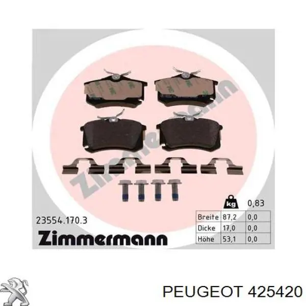 425420 Peugeot/Citroen pastillas de freno traseras