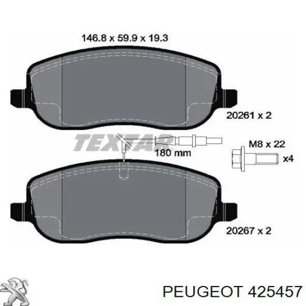 425457 Peugeot/Citroen pastillas de freno delanteras