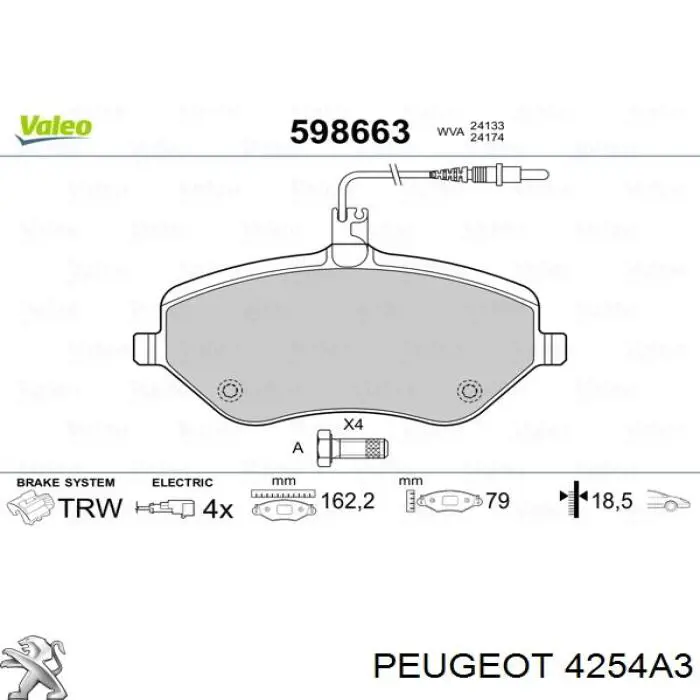 4254A3 Peugeot/Citroen pastillas de freno delanteras