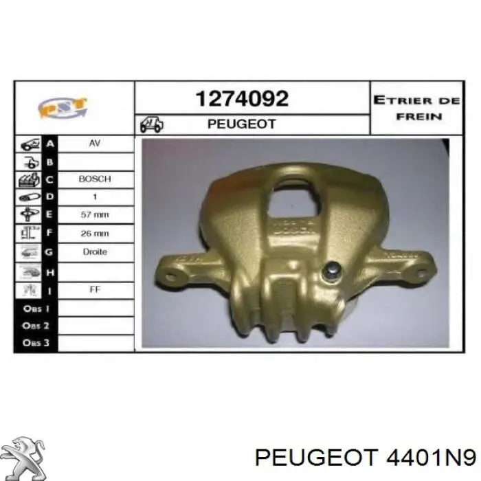 4401N9 Peugeot/Citroen pinza de freno delantera derecha