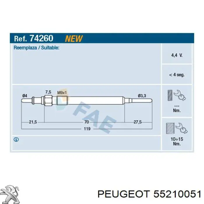 55210051 Peugeot/Citroen bujía de incandescencia