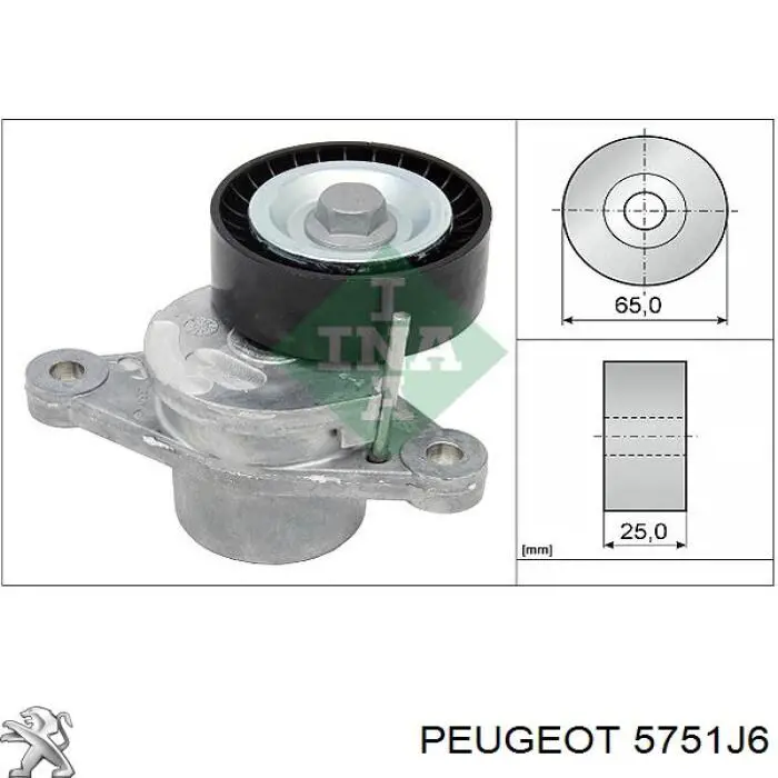 5751J6 Peugeot/Citroen tensor de correa, correa poli v