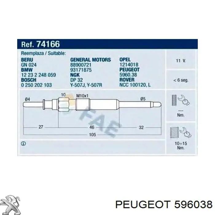 596038 Peugeot/Citroen bujía de incandescencia