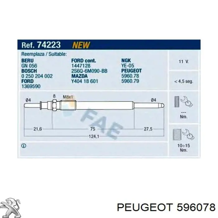 596078 Peugeot/Citroen bujía de incandescencia