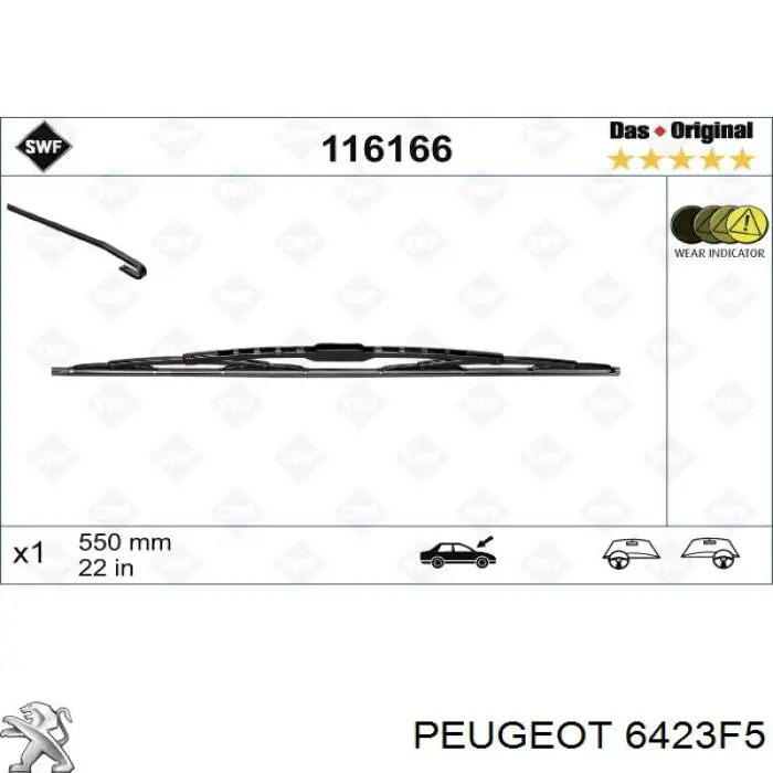 6423F5 Peugeot/Citroen limpiaparabrisas de luna delantera copiloto