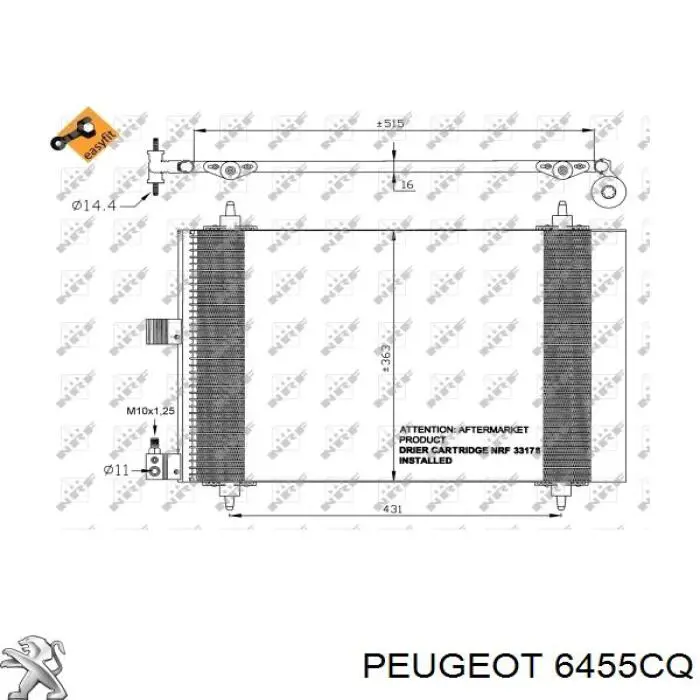 6455CQ Peugeot/Citroen condensador aire acondicionado