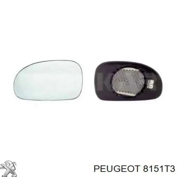 8151T3 Peugeot/Citroen cristal de espejo retrovisor exterior derecho