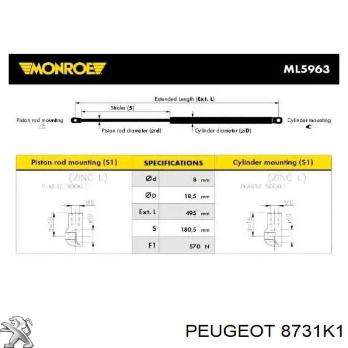 8112AB8D Polcar amortiguador de maletero