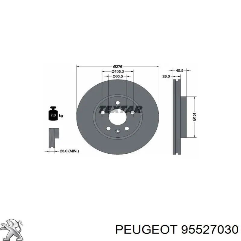 95527030 Peugeot/Citroen freno de disco delantero