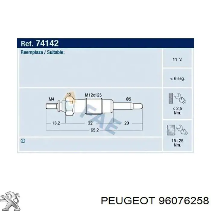 96076258 Peugeot/Citroen bujía de incandescencia