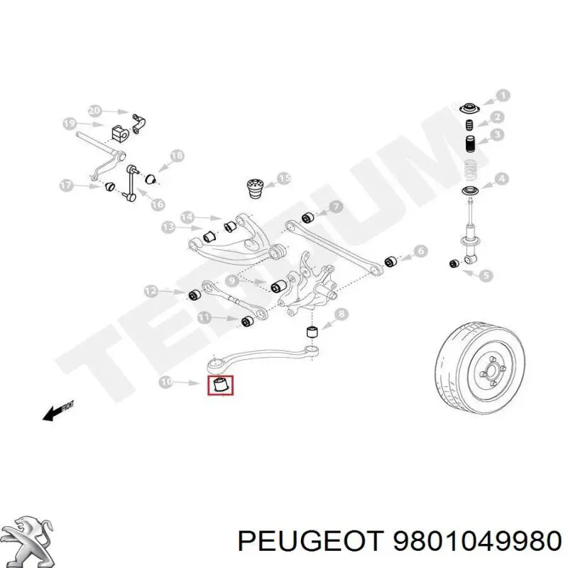 9801049980 Peugeot/Citroen suspensión, brazo oscilante, eje trasero, inferior