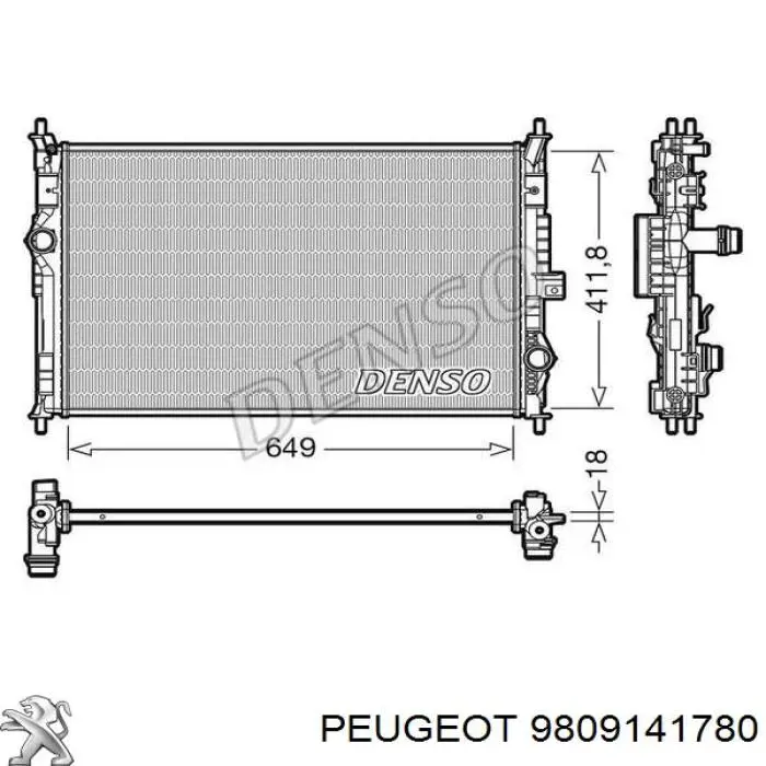 9809141780 Peugeot/Citroen radiador refrigeración del motor