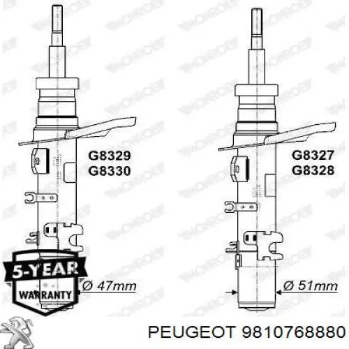 9810768880 Peugeot/Citroen amortiguador delantero izquierdo