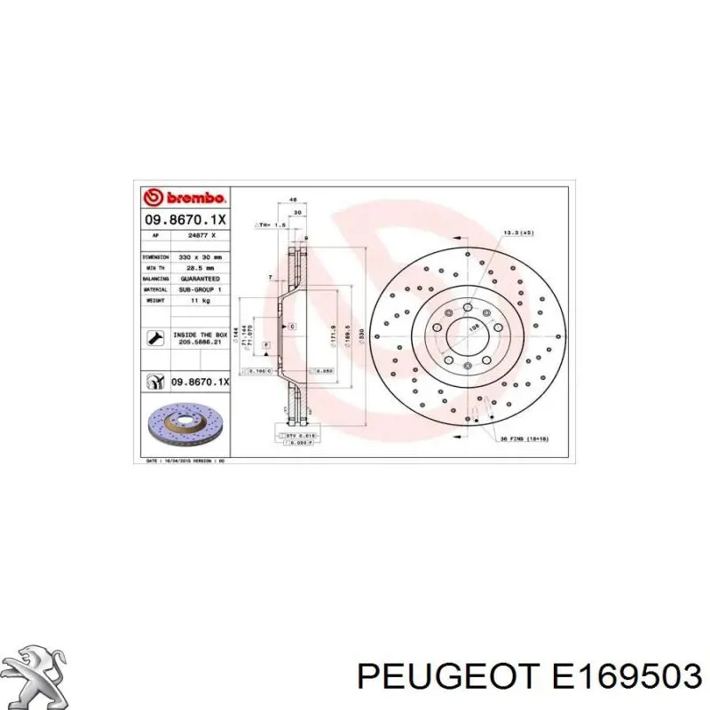 E169503 Peugeot/Citroen freno de disco delantero