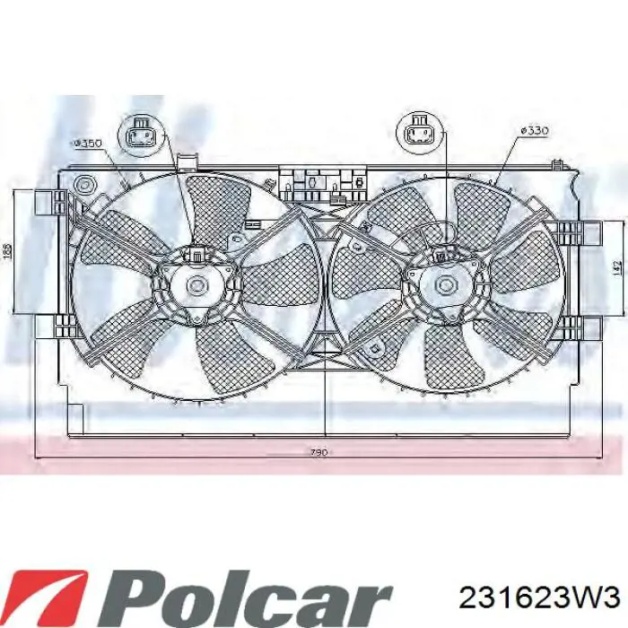 231623W3 Polcar difusor de radiador, ventilador de refrigeración, condensador del aire acondicionado, completo con motor y rodete