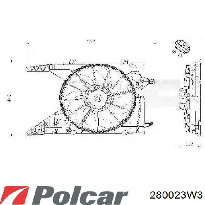 280023W3 Polcar difusor de radiador, ventilador de refrigeración, condensador del aire acondicionado, completo con motor y rodete