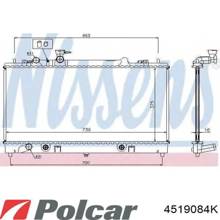 4519084K Polcar radiador refrigeración del motor