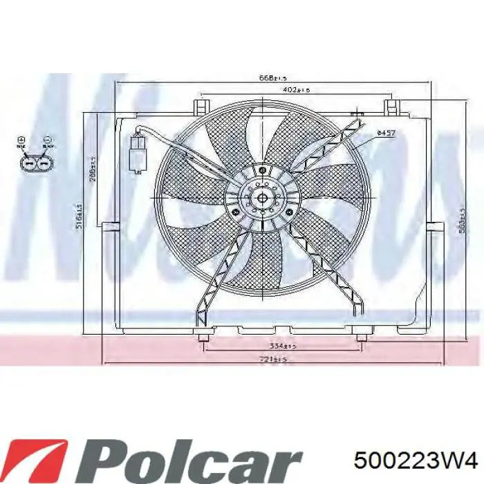 500223W4 Polcar difusor de radiador, ventilador de refrigeración, condensador del aire acondicionado, completo con motor y rodete