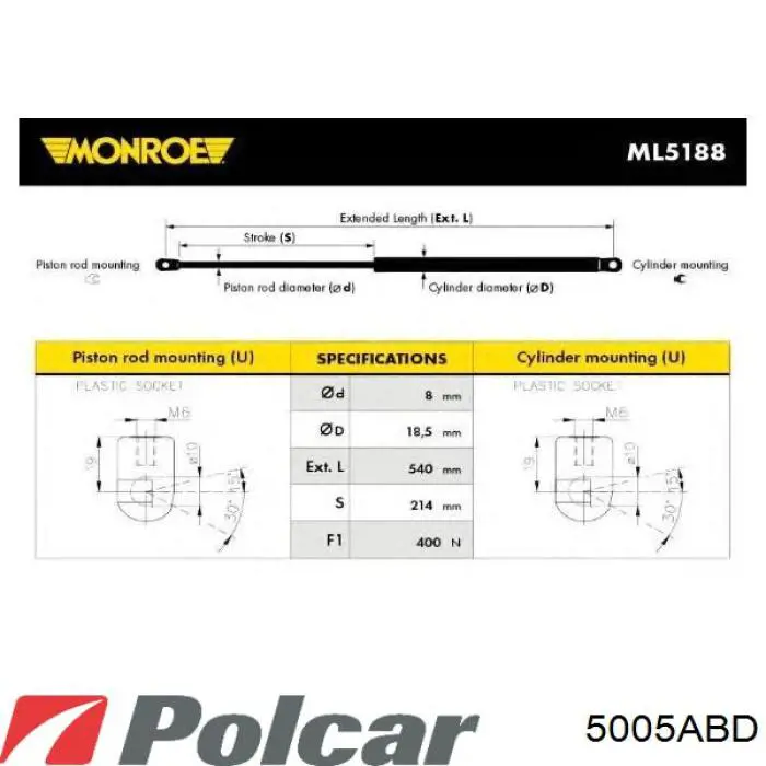 5005ABD Polcar amortiguador de maletero