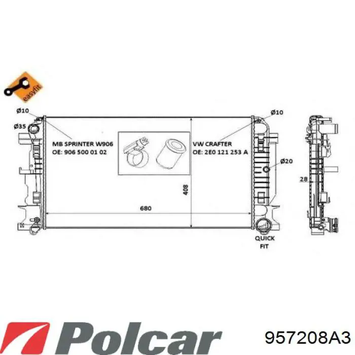 957208A3 Polcar radiador refrigeración del motor