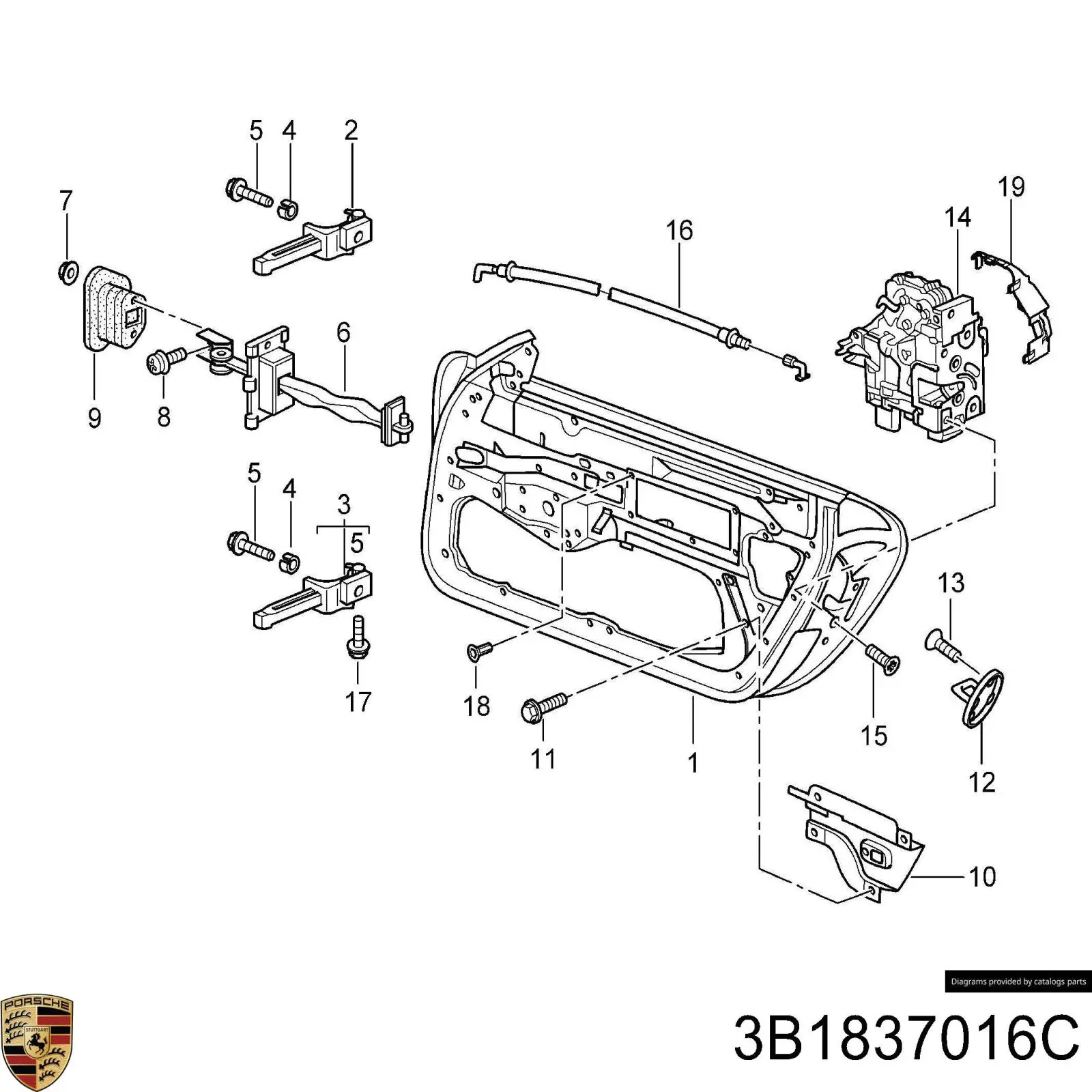 3B1837016C Porsche cerradura de puerta delantera derecha